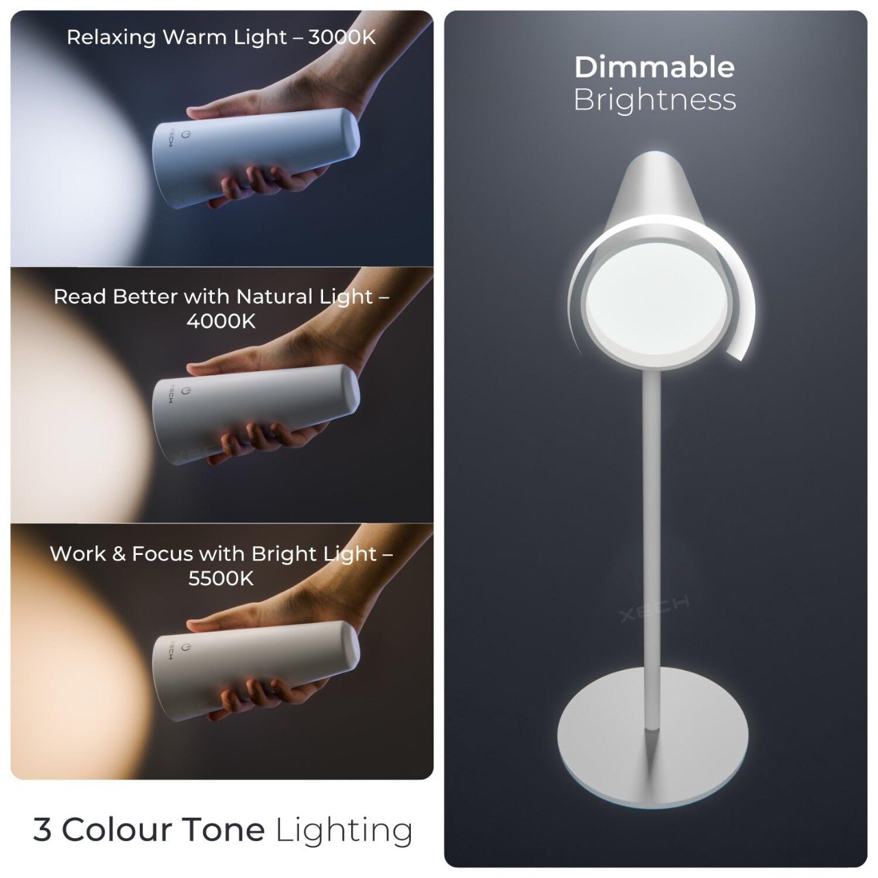 Table Lamp for Study with Multiple Attachments | Touch Control • 3 Color Modes • Stepless Dimming